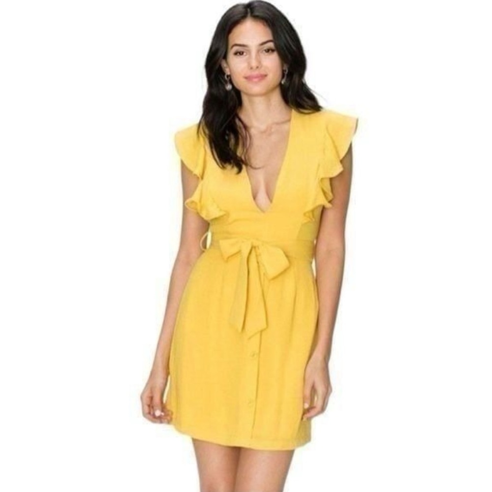 Elegant Yellow Ruffle Dress